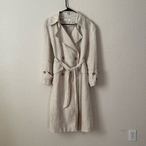 MANGO PURE LINEN LAPEL COLLAR DOUBLE BREASTED TRENCH WITH BELT